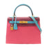 HERMES GHW Kelly 28 2Way Shoulder Hand Bag Chevre Leather Pink/Purple/Blue