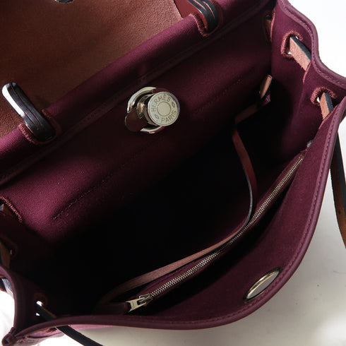 HERMES PHW Herbag PM 2Way Shoulder Hand Bag Canvas Stamp T Prune