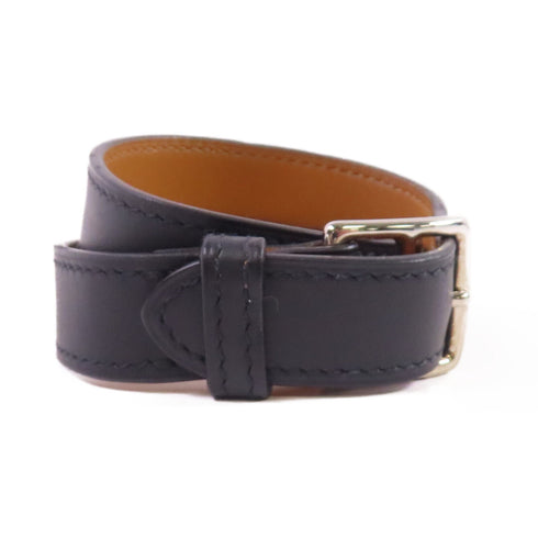 HERMES PHW Etriviere Bracelet Bangle Evercolor Leather Black