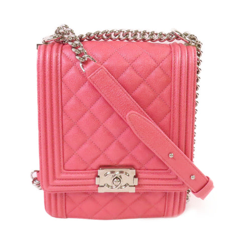 CHANEL Quilted SHW CC North South Chevron Le Boy Shoulder Bag Caviar Leather Pink