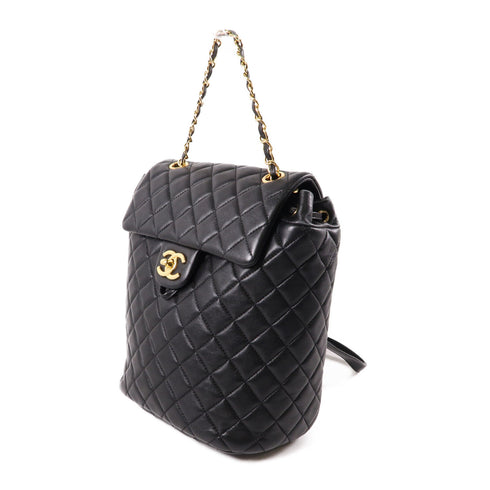 CHANEL CC GHW Backpack Rucksack Lambskin Leather Black