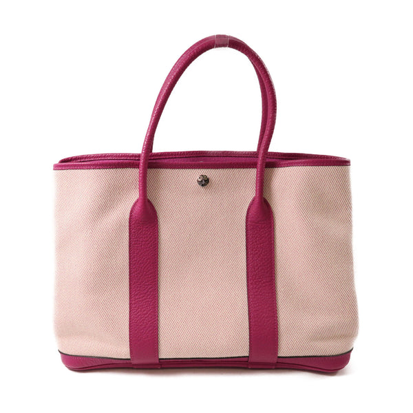 HERMES PHW GardenParty PM Tote Bag Handbag Canvas Stamp C Rose Pourpre Purple