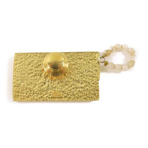 CHANEL CC Brooch Pin Metal PVC Black Gold White