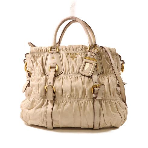 PRADA GHW 2 Way Shoulder Bag Handbag Lambskin Leather Beige