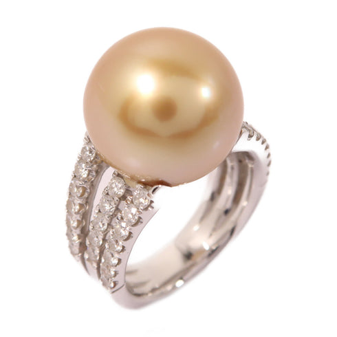 Fine Jewelry 15.24 ct Pearl 1.120ct Diamond Ring US#6.75 18K White Gold