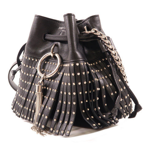 JIMMY CHOO SHW Chain Shoulder Bag Calfskin Leather Black
