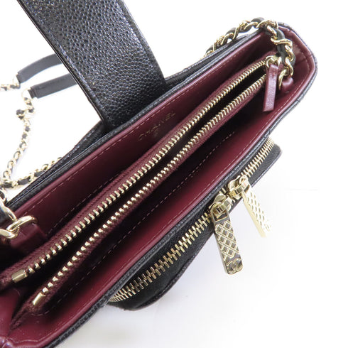 CHANEL Quilted CC GHW Affinity Phone Chain Shoulder Bag Calfskin Leather Black