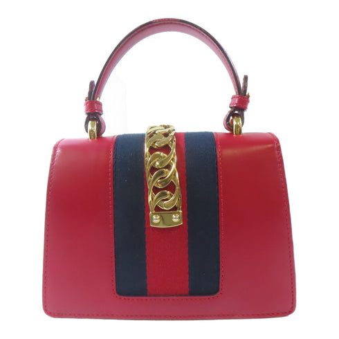 GUCCI GG GHW Sylvie Mini Shoulder Bag 2 Way Shoulder Handbag 470270 Calfskin Red