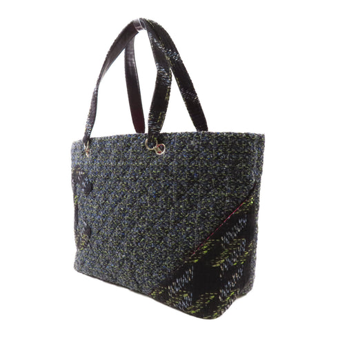 CHANEL CC SHW Cambon Tweed Tote Bag Shoulder Bag Black Blue