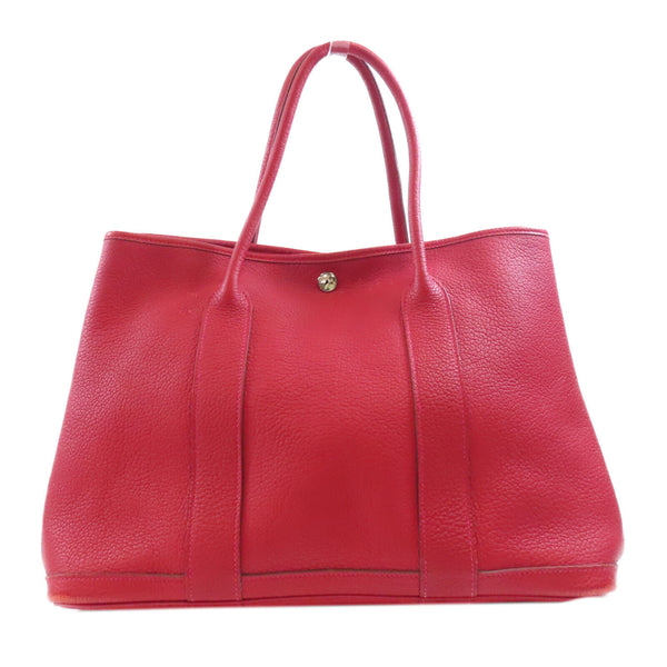 HERMES PHW Garden Party 36 Handbag Negonda Leather Rouge Red