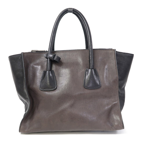 PRADA SHW 2 Way Shoulder Bag Calfskin Leather Grey/Black