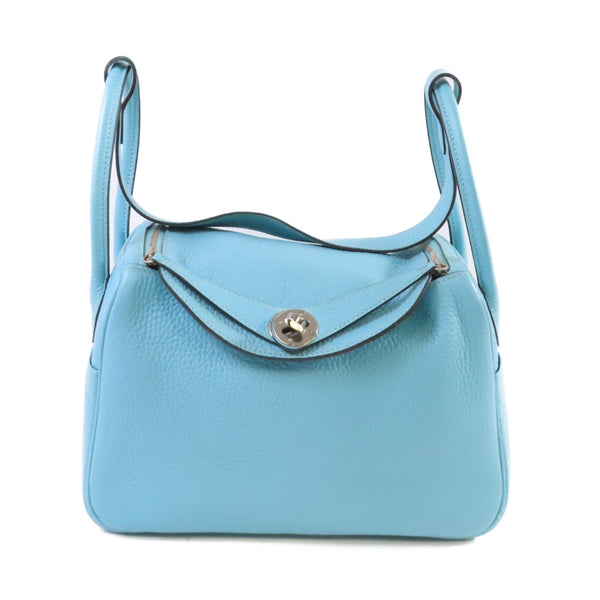 HERMES GHW Lindy 26 Shoulder Bag Clemence Leather 3P Bleu Atoll Light Blue