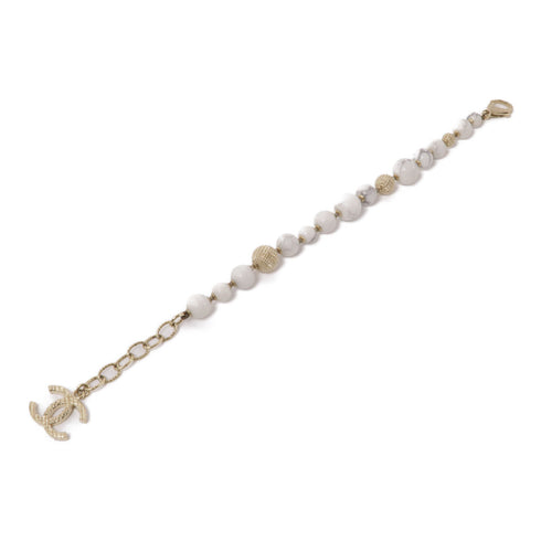 CHANEL CC Bracelet Metal Gold White