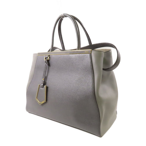 FENDI GHW 2 Jours 2 Way Shoulder Bag 8BH250 Calfskin Leather Grey