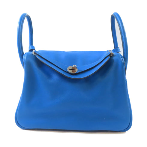HERMES PHW Lindy 30 2 Way Shoulder Bag Evercolor Leather Bleu Hydra Blue