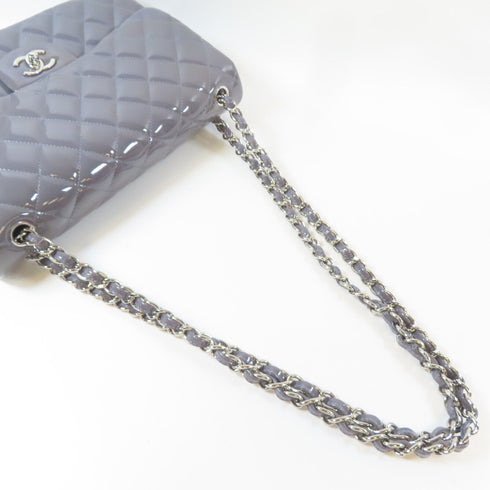 CHANEL Quilted CC SHW Classic Shoulder Bag Patent Leather Purple
