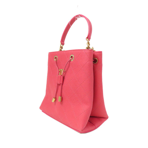 CHANEL Quilted CC GHW Bolsa CC Drawstring 2 Way Bag Handbag Calfskin Pink