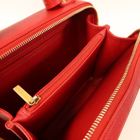 CHANEL Quilted CC GHW Vanity Case 2Way Shoulder Bag Handbag Calfskin Leather Red