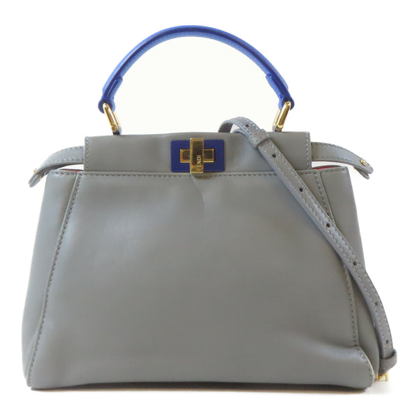FENDI GHW Mini Peekaboo 2 Way Shoulder Bag Calfskin Leather Grey/Blue