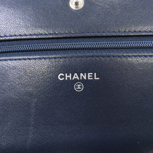 CHANEL Quilted CC SHW WOC Wallet On Chain Shoulder Bag Calfskin Leather Navy