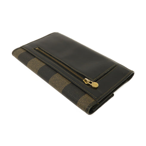 FENDI GHW Long Wallet Coated Canvas Black Brown