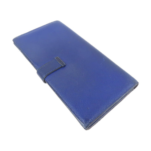 HERMES PHW Bearn W Snap Long Wallet Veau Epsom Leather Blue