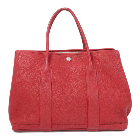 HERMES PHW Garden Party PM Hand Bag/Tote Bag Clemence Leather Rouge Casaque