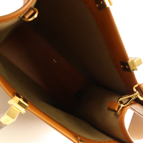 FENDI GHW Sunshine Tote 2Way Shoulder Bag Calfskin Leather 8BH386 Brown