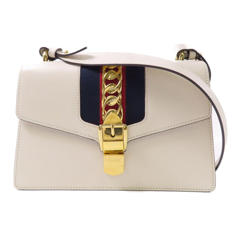 GUCCI GG GHW Sylvia Shoulder Bag Calfskin Leather White