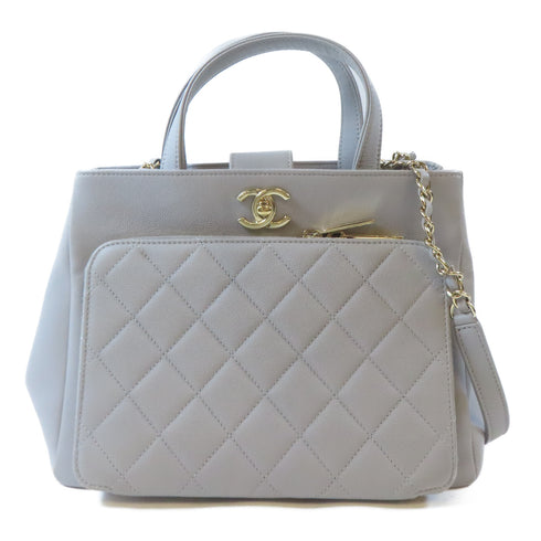 CHANEL Quilted CC GHW 2 Way Chain Shoulder Bag A93750 Calfskin Leather Grey