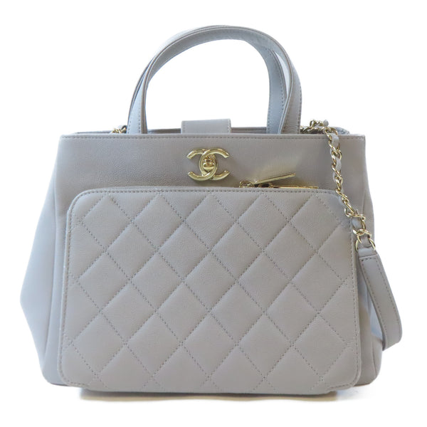 CHANEL Quilted CC GHW 2 Way Chain Shoulder Bag A93750 Calfskin Leather Grey