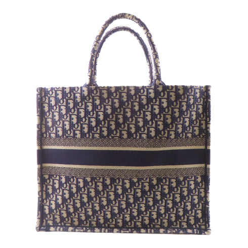 Christian Dior CD Dior Tote Bag Shoulder Handbag Canvas Navy Blue Beige